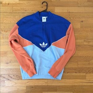 adidas Men’s Colorblock Half-Zip Sweatshirt - Blue, Light Blue, Orange
